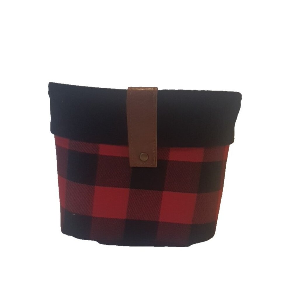 Threshold Buffalo Plaid Fabric Storage Basket Red Black 6x8 Round Bin Deco